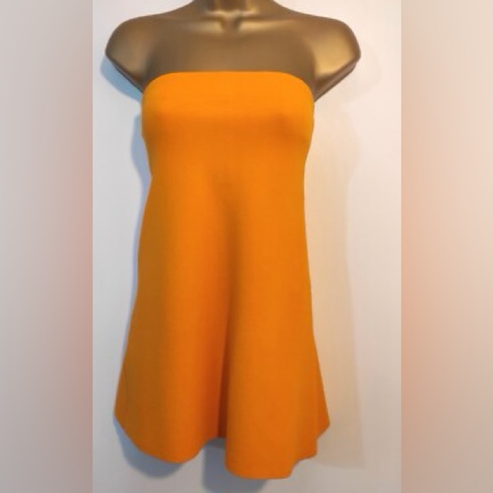 Zara Strapless Orange tangerine knit bandeau tunic top shirt tank Dress